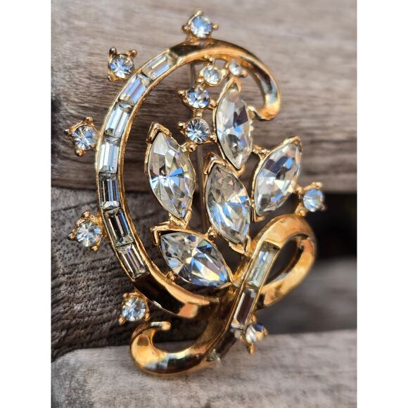 Vtg 50s Trifari Alfred Philippe Clear Rhinestone Ribbon Brooch Pat Pending 1.5" - Picture 4 of 9